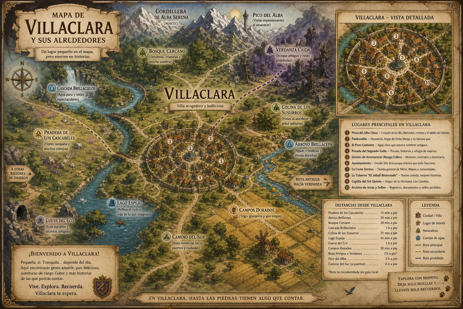 Mapa turístico ilustrado de Villaclara y sus alrededores